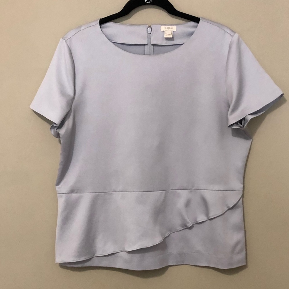JCrew Silvery Blue Ruffle Front Blouse Sz 12